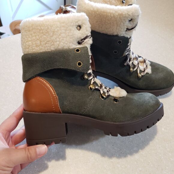 Skechers Air Cooled Memory Foam Lace Up Suede Leather Boots Green Size 5 - Picture 2 of 8